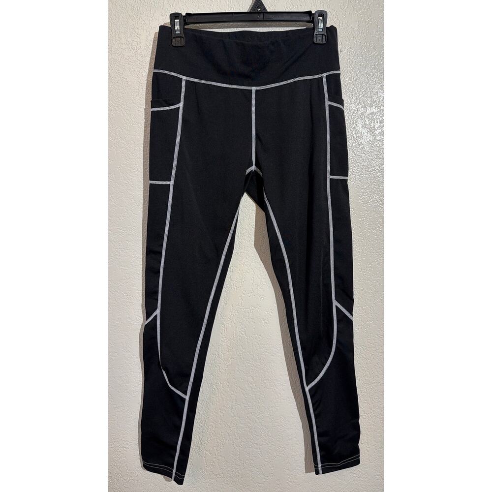Black Jogger Leggings with Light Gray Contrast Piping